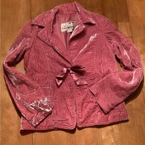 Old Navy Girl’s Rose Pink Velvet Blazer with Bow - Large - Vintage - Hol 2005